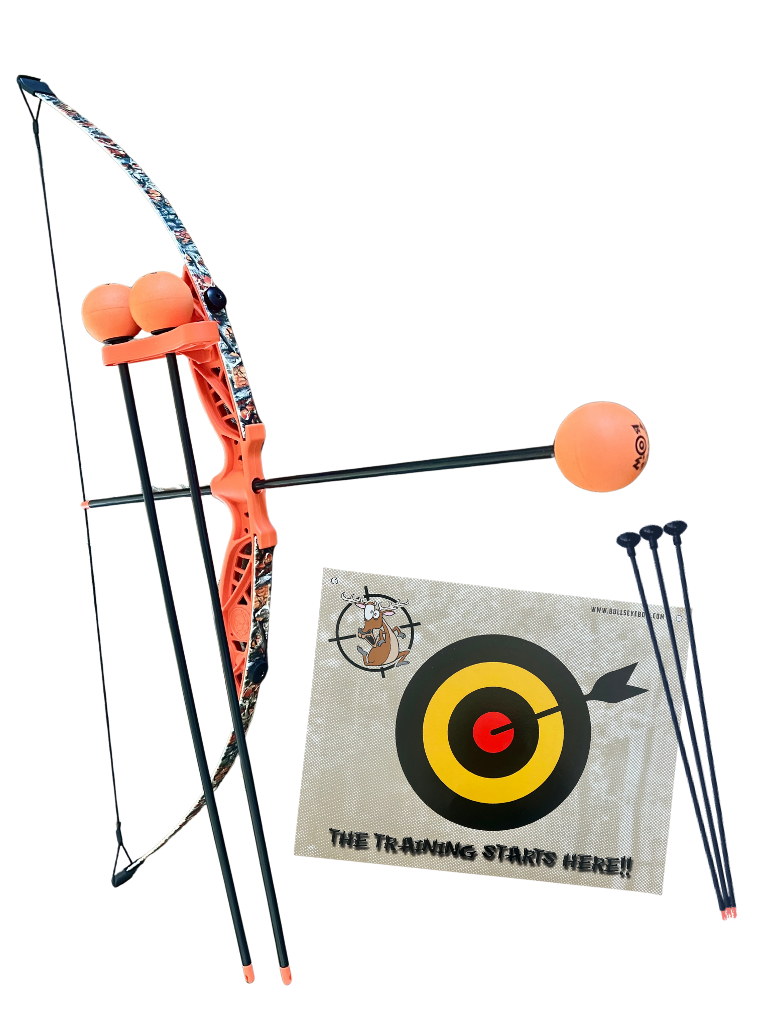 Children's archery set with bow, suction cup arrows, and target 