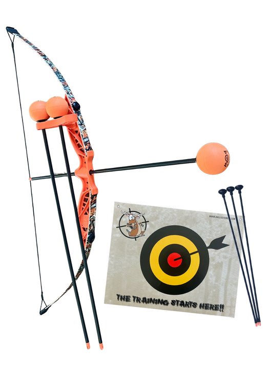 Children's archery set with bow, suction cup arrows, and target 