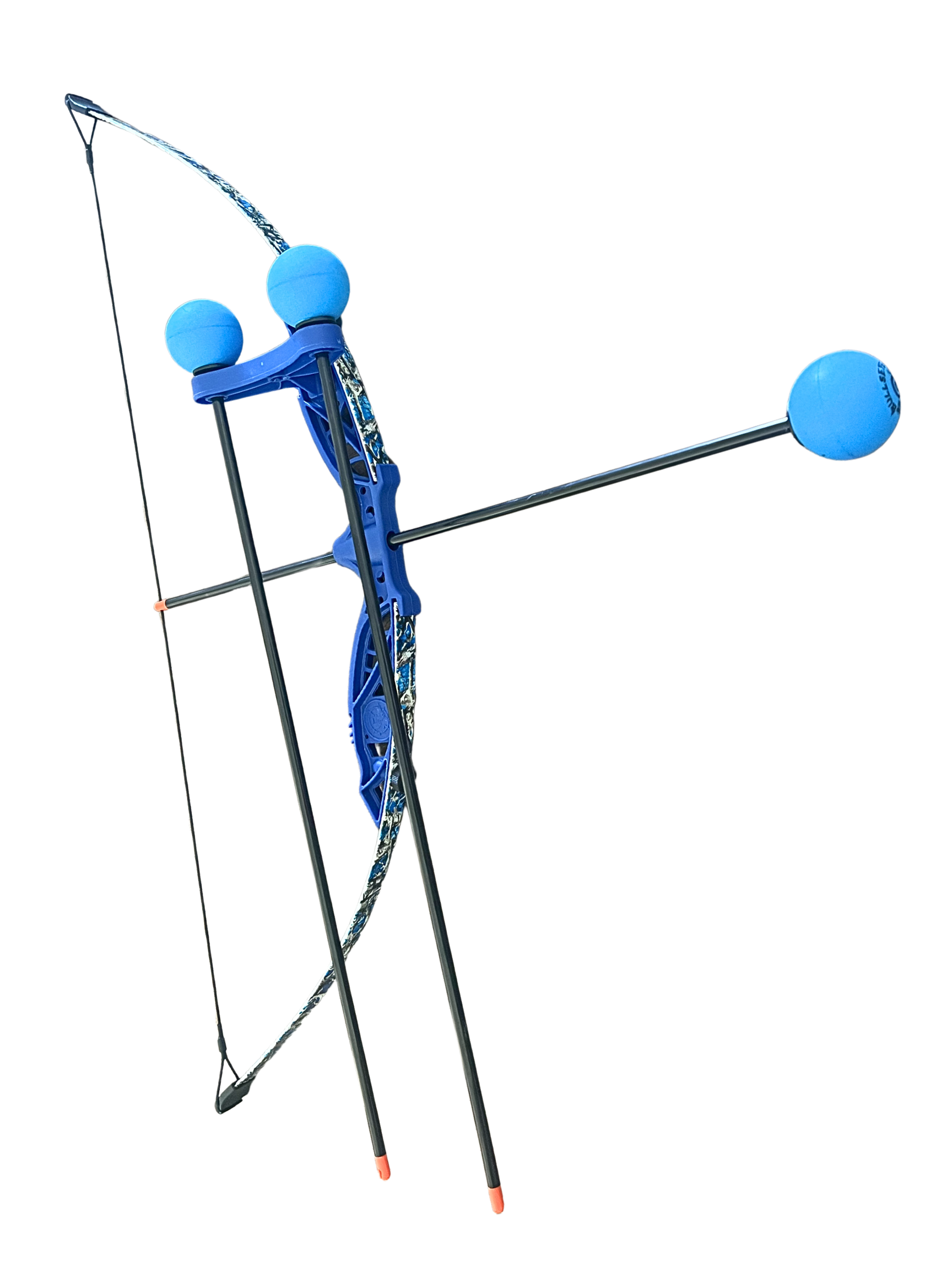 blue archery bow with three foam arrows